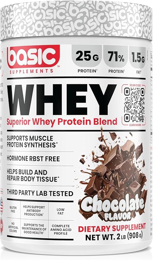 Whey Protein Powder, 25g Protein, Complete Amino Acid Profile, Gluten-Free, Low Fat, RBST-Free, Supports Muscle Recovery & Antibody Health (2 Pound, Chocolate)