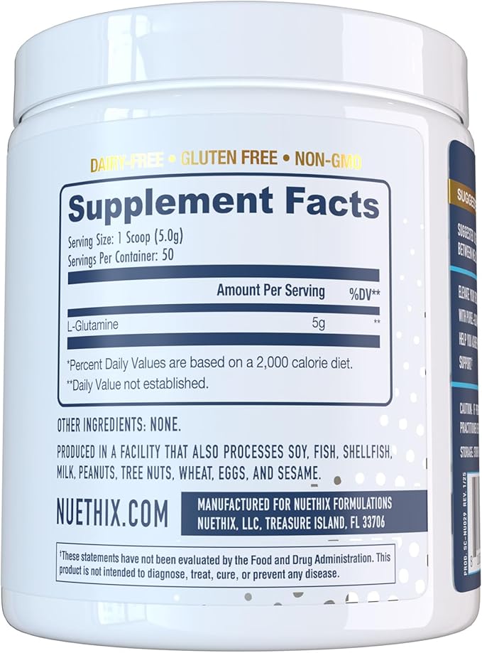 Nu-Glutamine Pure L-Glutamine Powder for Muscle Growth & Recovery & Soreness - Maximize Your Performance and Workout - 5g per Serving - 50 Servings
