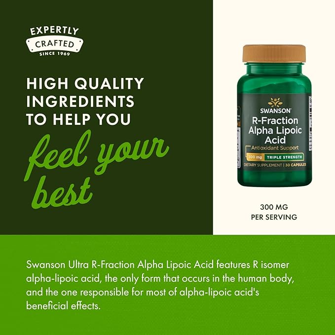 Swanson Triple Strength R-Fraction Alpha Lipoic Acid - Promotes Healthy Blood Pressure & Delivers Essential Nutrients - (30 Capsules, 300mg Each)