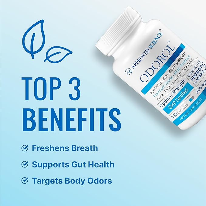 Approved Science Odorol - 180 Capsules - Freshen Bad Breath and Body Odor - Contains L.acidophilus, Green Tea, Magnolia Bark, Peppermint Oil, and Fennel - Pack of 1