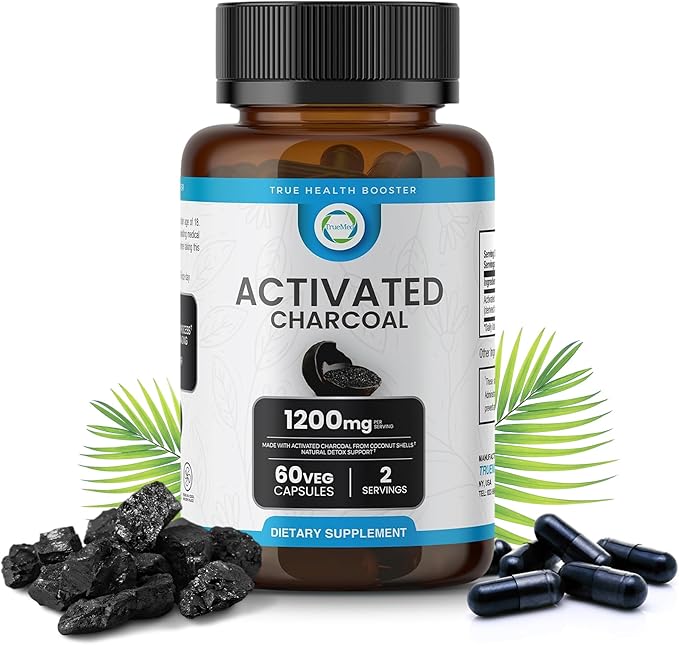 Activated Charcoal Capsules 1200 MG, 60 Veg Caps, 30-Days Premium Detox & Digestive Support, Gas & Bloating Relief, Organic Coconut Shell Charcoal, Gut Health, USA Made.