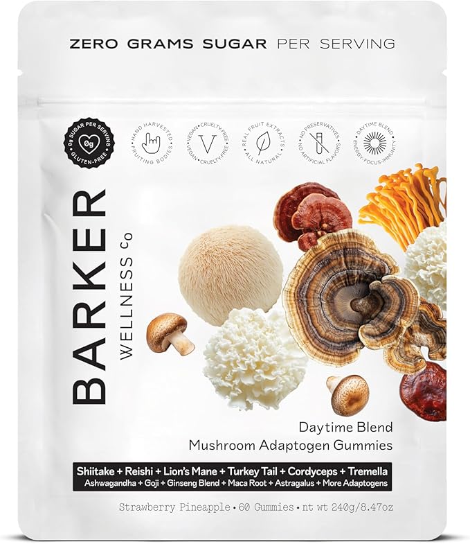 Barker Wellness Daytime & Nighttime Mushroom Gummies Bundle - Sugar-Free, Vegan with Reishi, Lion's Mane, Cordyceps - Focus, Energy, Relaxation & Sleep Support - 120 Count