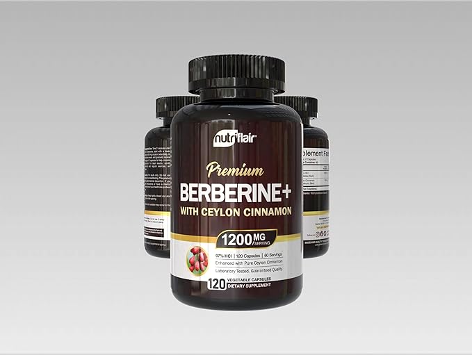 NutriFlair Berberine 97% HCl with Ceylon Cinnamon Supplement, 120 Capsules – High Potency, Premium Quality, Vegan-Friendly – 60 Servings