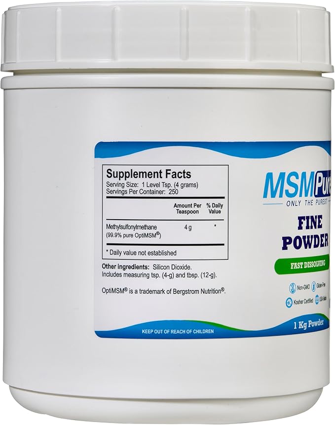KALA HEALTH MSMPure Fast Dissolving Fine MSM Powder Crystals – US-Made MSM for Joint Health, Skin Appearance, and Hair & Nail Support – 2.2 lb, Organic Sulfur
