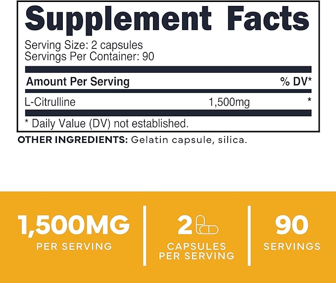 Type Zero L-Citrulline Capsules (180 Capsules) (1500 mg per Serving) - GMO-Free