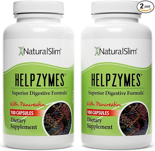 NaturalSlim Helpzymes, Enzyme Complex for Adults with Bromelain, Ox Bile, Pancreatin & Betaine HCL,100 Capsules, 2 Pack