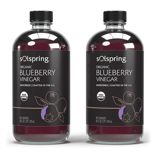 Dr. Mercola Solspring Organic Blueberry Vinegar, 2 Bottle (16 Fl. Oz.), Tart, Full-Bodied Flavor, non GMO, Soy Free, Gluten Free, USDA Organic
