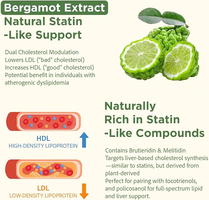 Advanced Cholesterol Lowering Supplements & for High Cholesterol | Liquid-Filled Capsules for Maximum Absorption | Plant Sterols, Policosanol, Bergamot Extract | Triple-Action Formula,180 Capsules
