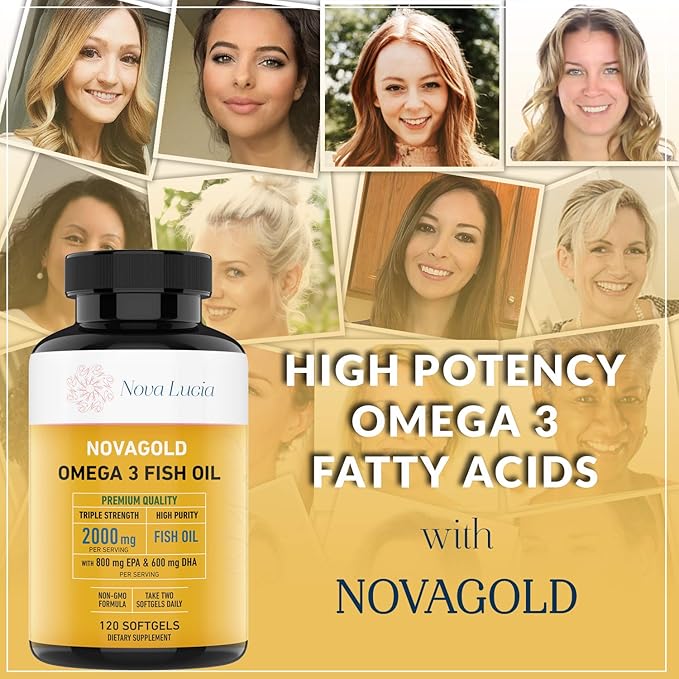 NovaGold Omega 3 Fish Oil – 2000mg High Strength EPA DHA Supplement – Burpless, Easy to Swallow Softgels – Supports Heart, Brain, Joints, Immune & Skin – Non-GMO – 120 Liquid Capsules