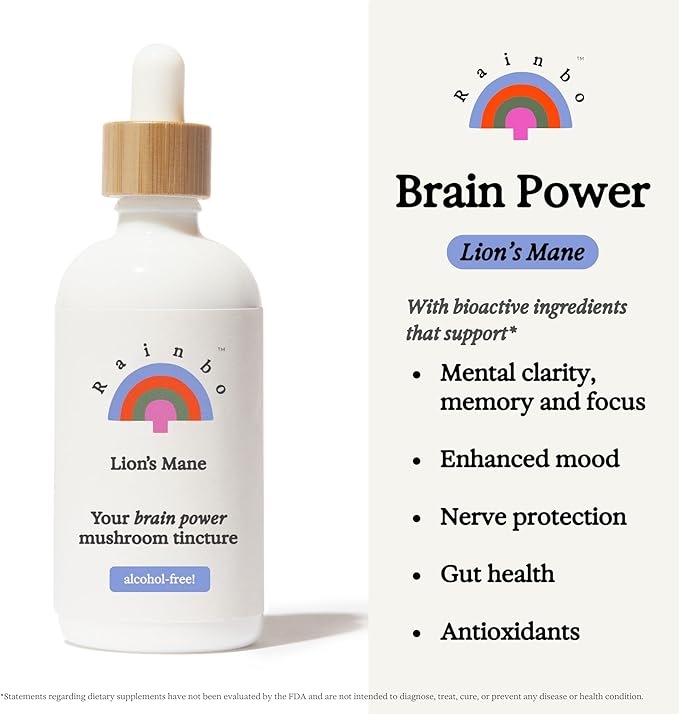 Lion's Mane Mushroom Tincture - Alcohol Free - Dual Extract Mushroom Supplement - Brain Support, Focus, Memory, Liquid Lion's Mane Supplement, Vegan, Non GMO, 3.4 fl oz