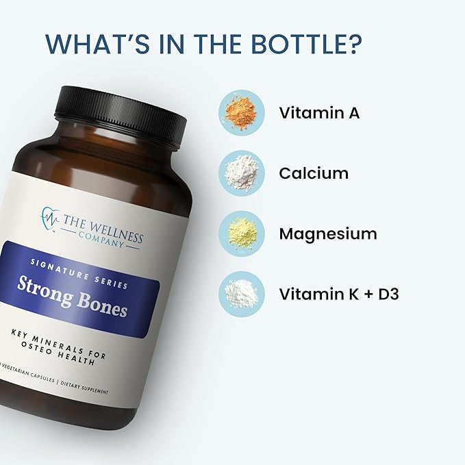 The Wellness Company Strong Bones | 60 Capsules (1-Month Supply) | Made with Key Minerals to Help Build Bone Strength | Non-GMO, Vegan, Gluten Free | for Supporting Bone Strength and Health