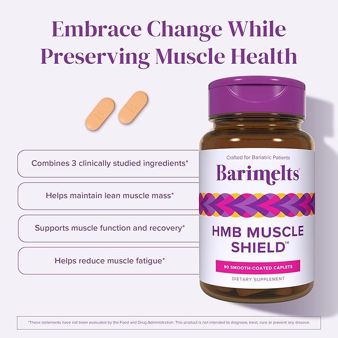 BariMelts HMB Muscle Shield for GLP-1 Users and Bariatric Patients - HMB Supplements with Vitamin D3 & Ubiquisome® Phytosome™ Supports Muscle Recovery - 90 Smooth-Coated Caplets