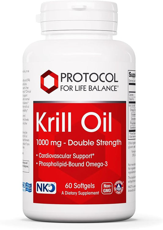 PROTOCOL FOR LIFE BALANCE Krill Oil 1,000mg - Extra Strength Krill Oil Supplement - DHA & EPA - with Astaxanthin - Support Heart, Brain, Joints - Non-GMO & Halal - 60 Softgels