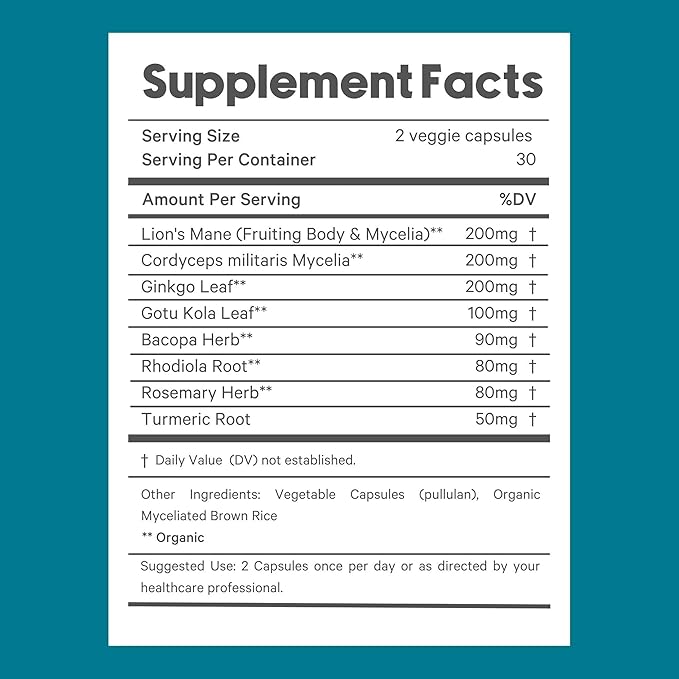 LyfeFuel Adaptogen Blend for Focus & Productivity | Natural Nootropic Mushroom Supplement & Organic Herb Complex to Boost Brain Power | Lion’s Mane, Cordyceps, Bacopa, Gotu Kola | 60 Vegan Capsules