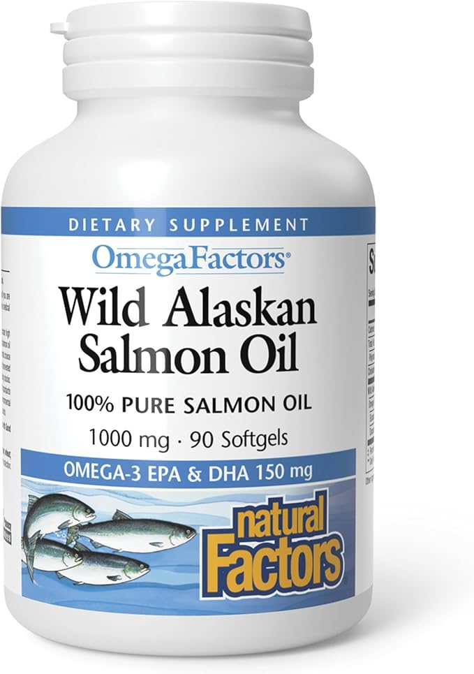 Omega Factors by Natural Factors, Wild Alaskan Salmon Oil, Supports Heart and Brain Health with Omega-3 DHA and EPA, 90 Softgels