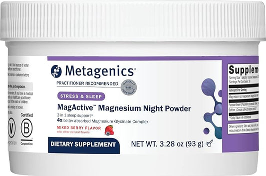 Metagenics MagActive Magnesium Night Powder - Sleep Support Supplement - Aids Healthy Sleep-Wake Cycle - Contains Magnesium, Passionflower & Saffron - Melatonin Free - 93 g, Mixed Berry Flavor