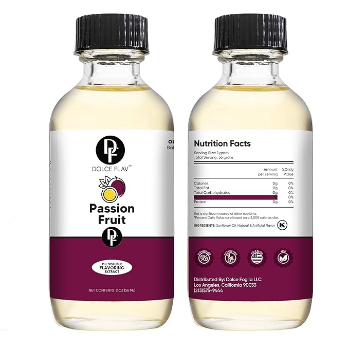 Dolce Foglia Passion Fruit Extract - 2 Ounce Oil-Soluble Multipurpose Flavoring Ideal for Candy Making, Baking, Lip Balm, and Ice Cream - Passion Fruit Concentrate Perfect for Weight Management