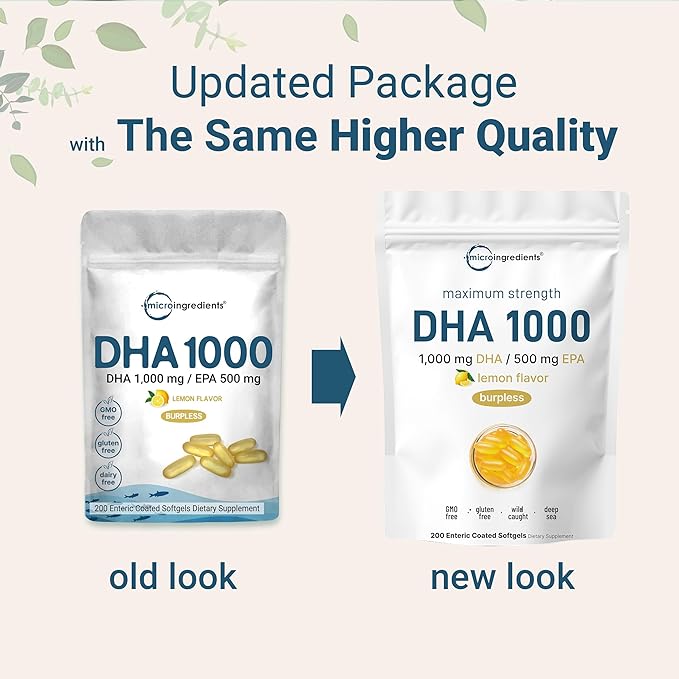 Omega 3 Fish Oil DHA Supplements 1000mg with EPA 500mg, 200 Softgels – Lemon Flavored, Burpless (Enteric Coated) | Deep Sea Fresh Fish, Wild Caught from Norwegian Waters | Mercury Free