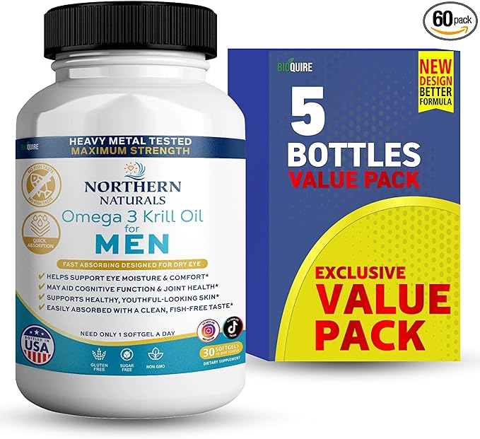 Northern Naturals Omega 3 Krill Oil for Men, 500mg, 30 Softgels, Fish-Free Taste, Supports Eye, Brain and Joint Health (5)
