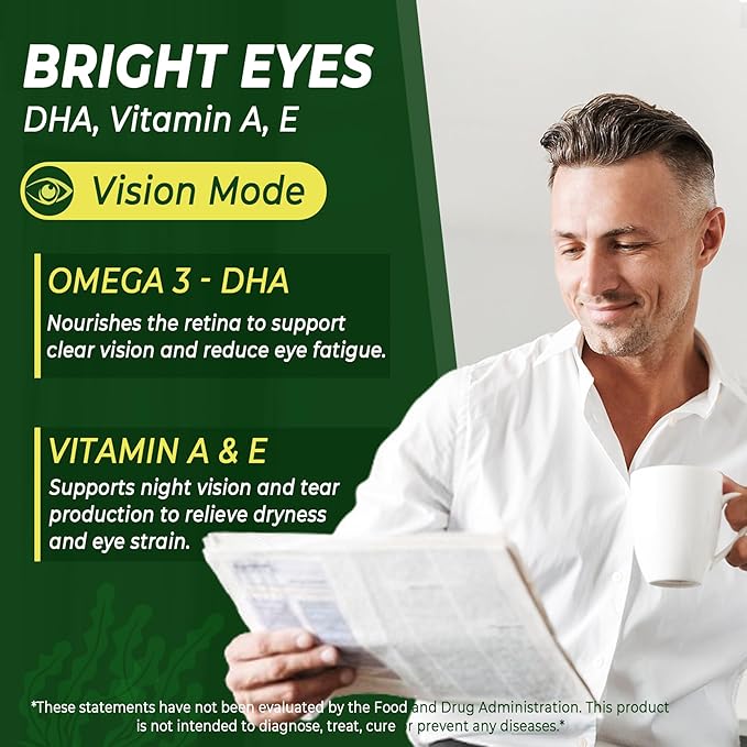 Omega 3 Gummies 2200mg from Algae Oil (DHA 640mg & EPA 290mg) for Women & Men, Vegan Omega 3 Fish Oil Alternative, w/CoQ10, Astaxanthin, Vitamin A, E, D3 for Brain, Eye, Antioxidant, Sugar Free, 1Pack