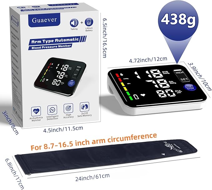 Blood Pressure Monitor Upper Arm Blood Pressure Monitors for Home Use Large Screen Rechargeable Bp Machine with 8.7"-16.5" Bp Cuff, 2x120 Memory, Voice Broadcast Bp Monitor(Black)
