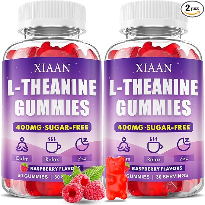 L-Theanine Gummies for Kids & Adults, L'Theanine 400mg Chewable L Theanine Supplement for Calm, Zzz & Relaxation Support, Vegan, Organic, Raspberry Flavor, 120 Counts