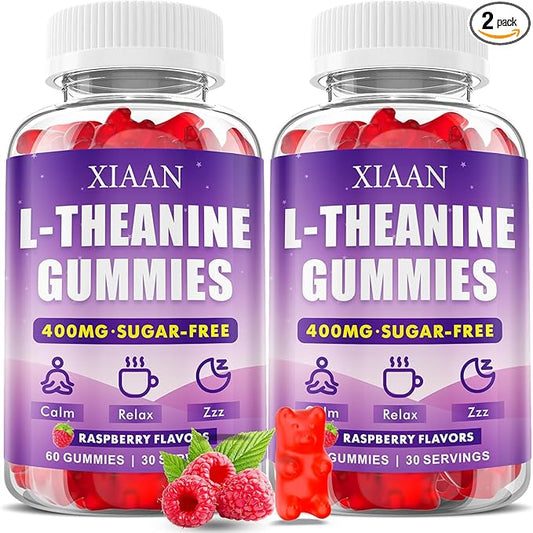 L-Theanine Gummies for Kids & Adults, L'Theanine 400mg Chewable L Theanine Supplement for Calm, Zzz & Relaxation Support, Vegan, Organic, Raspberry Flavor, 120 Counts