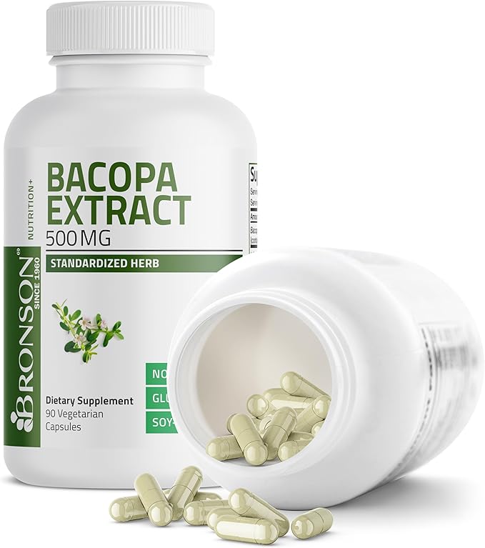 Bronson Bacopa Monnieri Extract 500 mg - Promotes Mental Clarity and Brain Function - Non GMO, 90 Vegetarian Capsules
