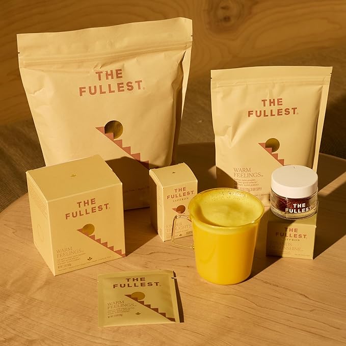 THE FULLEST - Warm Feelings 30-Day Supply Saffron Latte Bag - Saffron, Cardamom, and Coconut Milk Based Wellness Powder for Mood and Sleep Support, Sugar-Free, Vegan, and Gluten-Free, 30 Servings