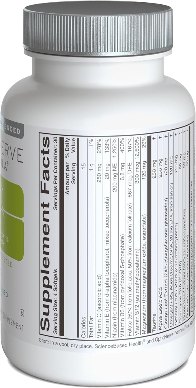 Optic Nerve Formula – Eye Supplement Supporting Nerve Function & Ocular Circulation – Clinically Tested with Omega-3s, B Vitamins, CoQ10, Alpha Lipoic Acid, Ginkgo & Antioxidants – 30-Day Supply