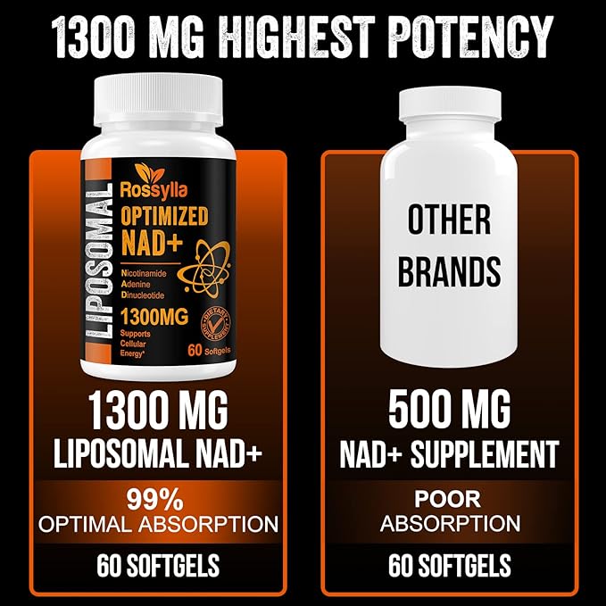1300 MG Liposomal NAD+ Supplement | Highest Absorption | Purest NAD Supplemet to Boost NAD+ Effetively | Boosting NAD+ Supplement for Aging Defese, Cellular Energy, Longevity | 600 Count