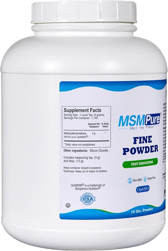 KALA HEALTH MSMPure Fast Dissolving Fine MSM Powder Crystals – US-Made MSM for Joint Health, Skin Appearance, and Hair & Nail Support – 10 lb, Organic Sulfur