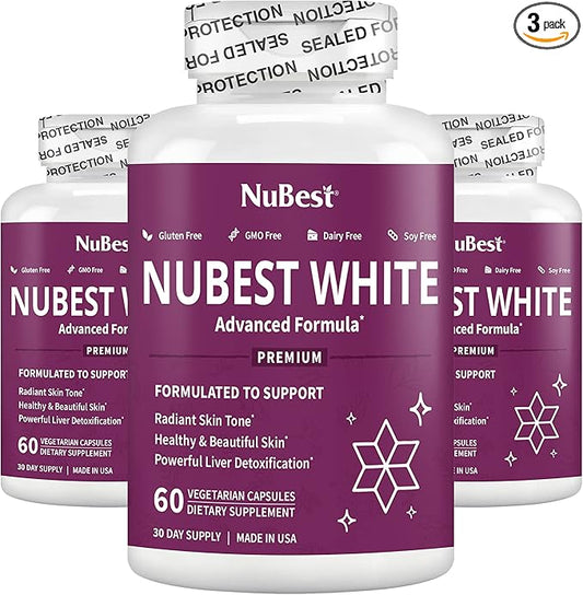 NuBest White - Glutathione 400mg & Milk Thistle Extract - Skin Brightening Supplement - Supports Beautiful and Radiant Skin - Antioxidant & Detoxification - Pack 3
