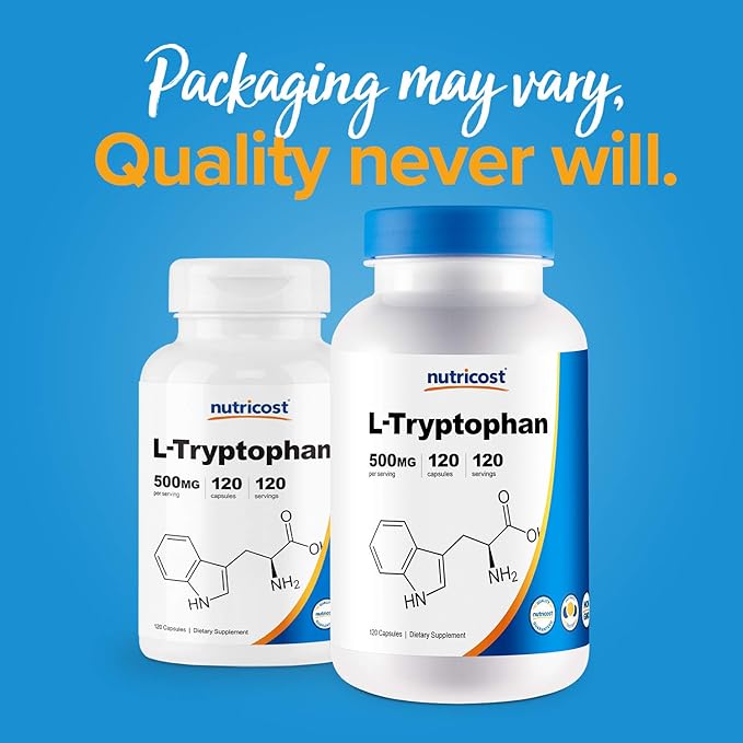 Nutricost L-Tryptophan 500mg, 120 Capsules (3 Bottles)