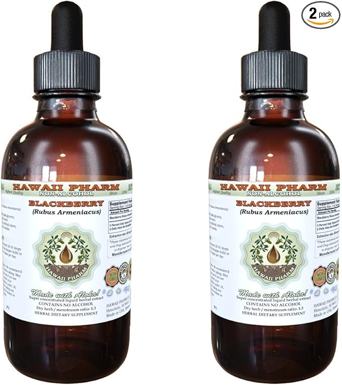BlackBerry Alcohol-Free Liquid Extract, BlackBerry (Rubus Armeniacus) Root Glycerite Hawaii Pharm Natural Herbal Supplement 2x4 oz