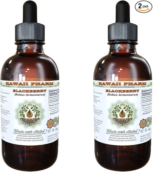 BlackBerry Alcohol-Free Liquid Extract, BlackBerry (Rubus Armeniacus) Root Glycerite Hawaii Pharm Natural Herbal Supplement 2x4 oz