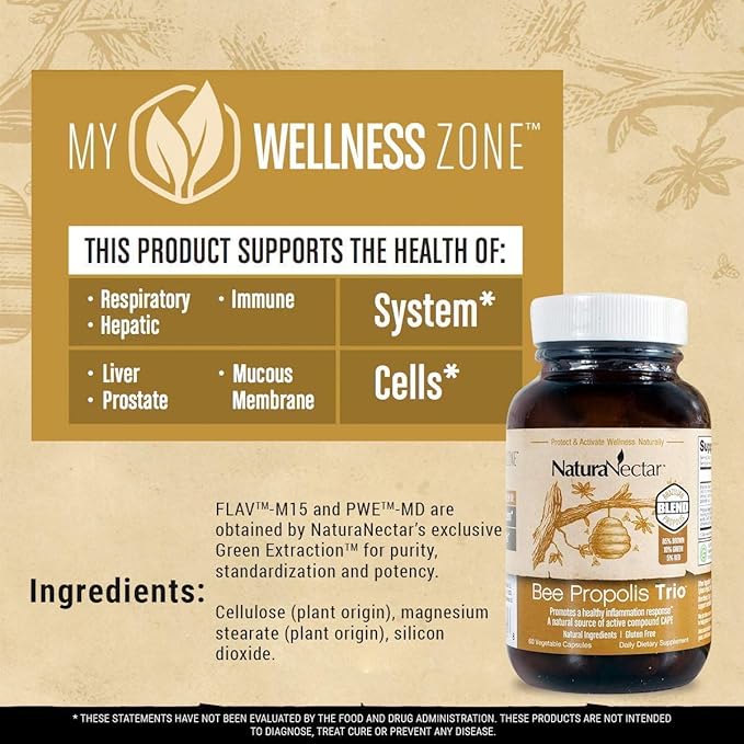 NaturaNectar Natural Bee Propolis Bundle - Trio and Green Propolis - for Immune, Memory and Focus Support* - 60 Capsules per Bottle