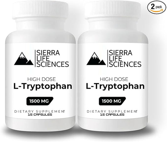 1500mg High Dose L-Tryptophan Max in Easy-to-Swallow Capsules | Gluten-Free, Non-GMO | Travel Size (2-Pack)