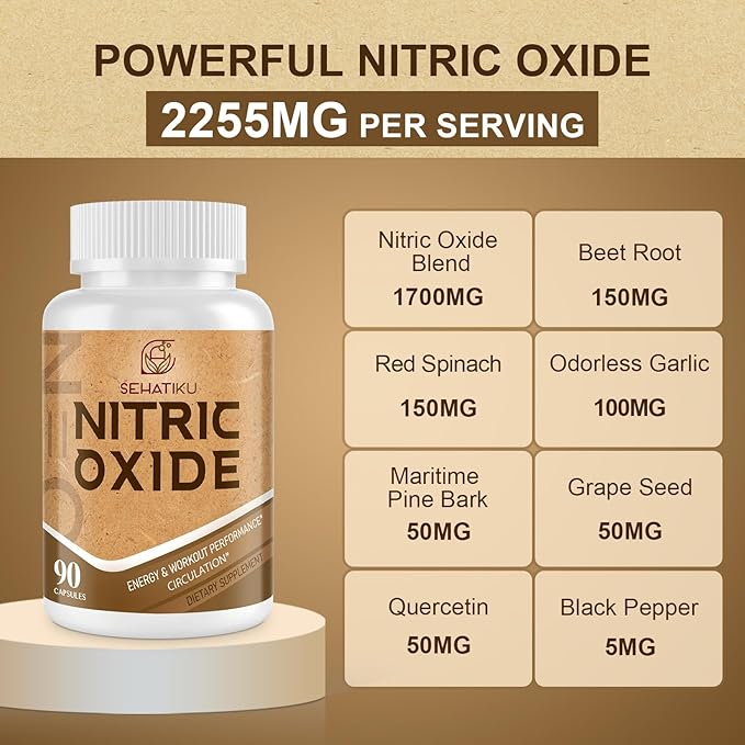 Nitric Oxide Supplement, Nitric Oxide Booster & 6-in-1 Phytonutrient Blend for Heart, Flow, Immune - 90 Capsules (1 Bottle)