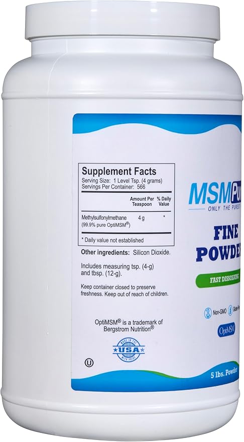 Kala Health MSMPure Fast Dissolving Fine MSM Powder Crystals – US-Made MSM for Joint Health, Skin Appearance, and Hair & Nail Support – 5 lb, Organic Sulfur