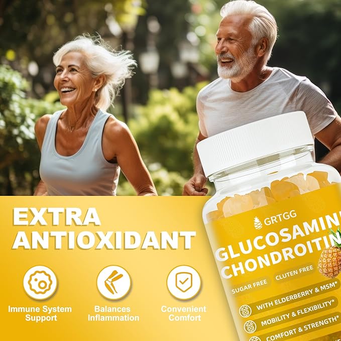 Glucosamine Chondroitin Gummies with MSM & Elderberry Extra Strength 3000MG - Joint Support, Antioxidant Immune Support Supplement for Adults, Men & Women - 90 Pineapple Gummies