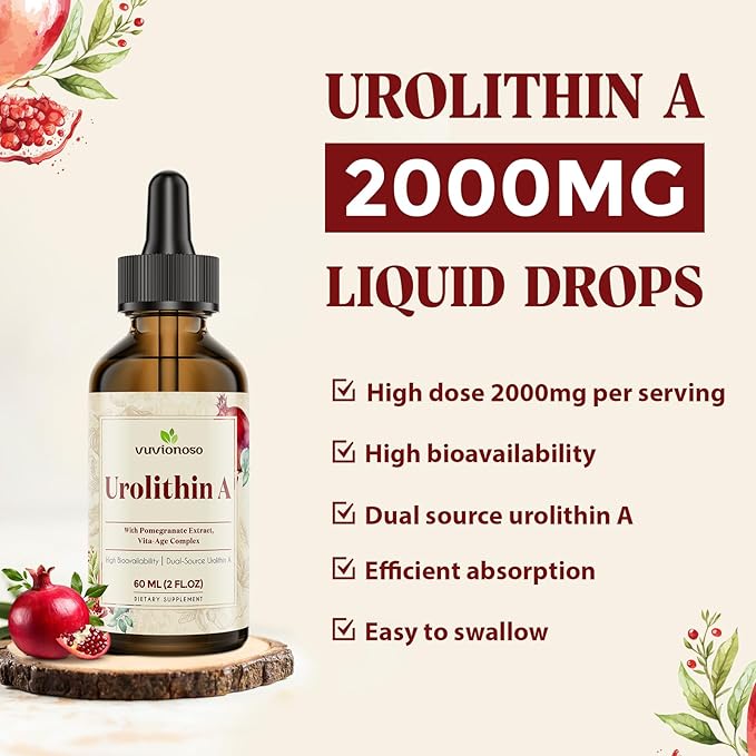 Urolithin A 2000mg Liquid Drops with Pomegranate Extract, Vita-Age Complex, High Bioavailability (2 Pack)