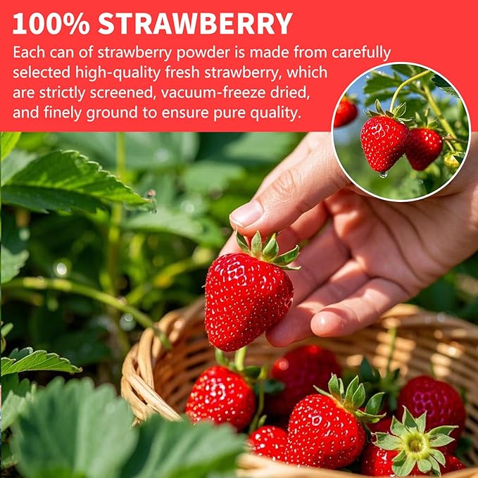 Strawberry Powder, 5.64OZ/160G Freeze Dried Strawberry Powder, No Sugar & Additives, 100% Natural, Freeze Dried Fruit Powd-er for Cakes, Baking, Juice, Cereal, Yogurt, Smoothies