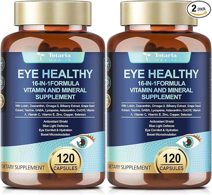 AREDS 2 Eye Vitamins and Mineral Bilberry Extract Omega-3, Eye Vitamin for Seniors Macular Health and Dry Eye, Eye Vitamins Lutein and Zeaxanthin Support Eye Strain & Hydration (2 Packs)