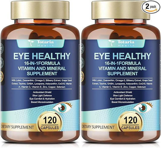 AREDS 2 Eye Vitamins and Mineral Bilberry Extract Omega-3, Eye Vitamin for Seniors Macular Health and Dry Eye, Eye Vitamins Lutein and Zeaxanthin Support Eye Strain & Hydration (2 Packs)