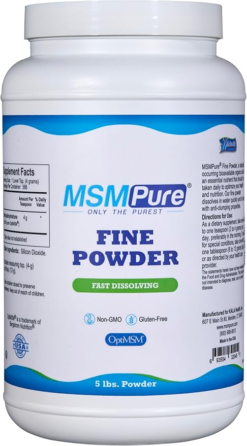 Kala Health MSMPure Fast Dissolving Fine MSM Powder Crystals – US-Made MSM for Joint Health, Skin Appearance, and Hair & Nail Support – 5 lb, Organic Sulfur