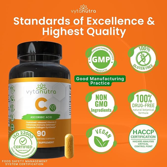 Immune Support Vitamin C – with Iron, Non-GMO, Vegan, Gluten-Free, Slow Release Beadlet Capsules, 90 Count