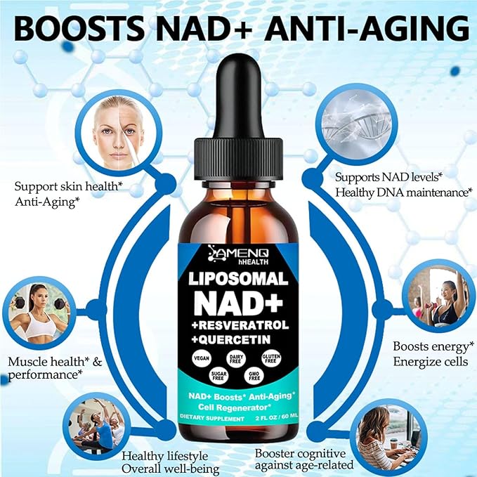 2 Pack NAD Supplement, Liposomal NAD Nicotinamide Riboside Resveratrol 900mg Quercetion, TMG, Vitamin B3, High Potency NAD+ Liquid Supplement for Cell Regenerator, Longevity, Energy