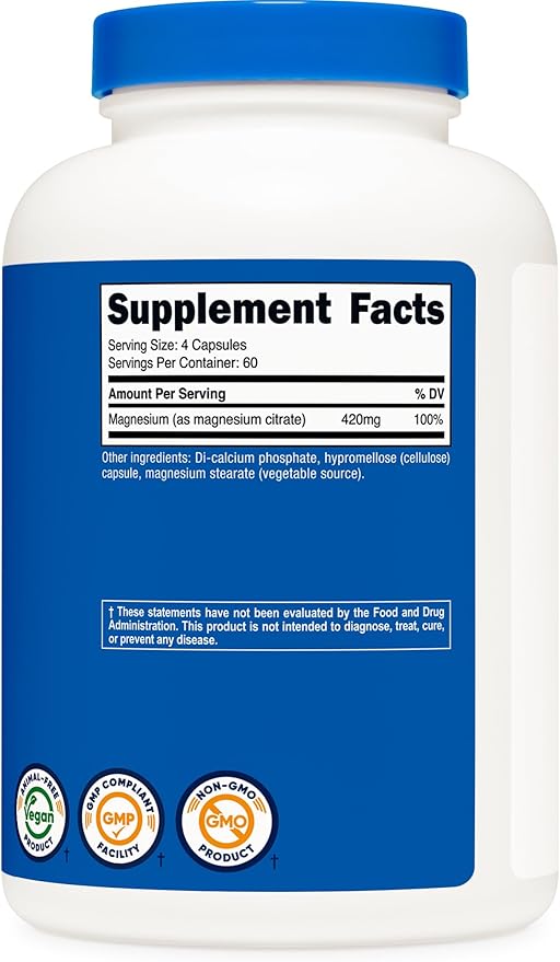Nutricost Magnesium Citrate 420mg, 240 Veggie Capsules - 60 Servings, Gluten Free, Non-GMO, Vegetarian Friendly