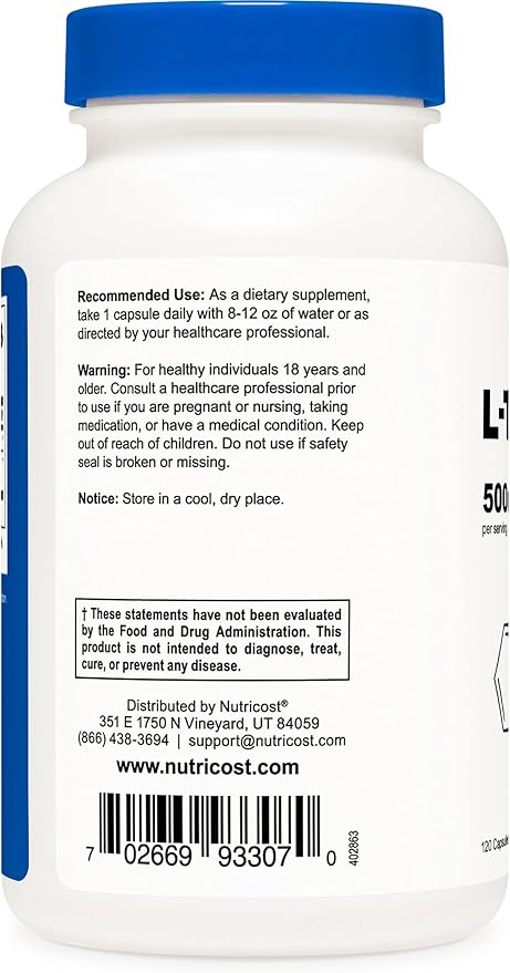 Nutricost L-Tryptophan 500mg, 120 Capsules (3 Bottles)